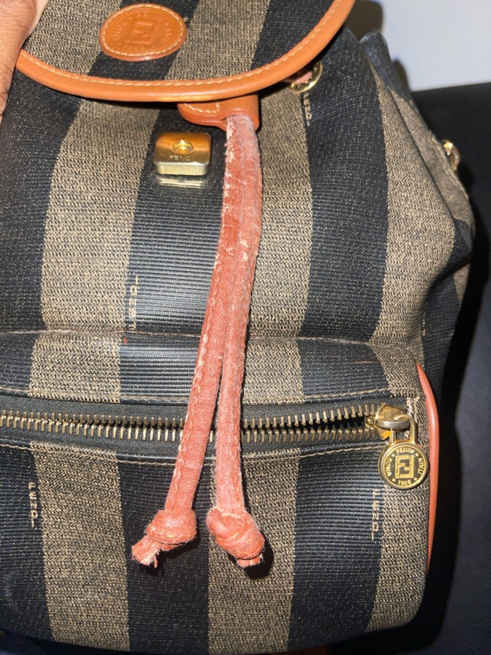 Fendi Vintage Pecan Striped Pequin Coated Canvas Small Backpack - Picture 6 of 17